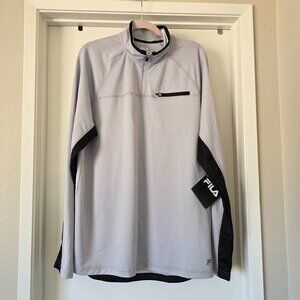 New FILA 1/4 zip Mock Neck Pullover Jacket Long Sleeve Poly Spandex Gray Men XL